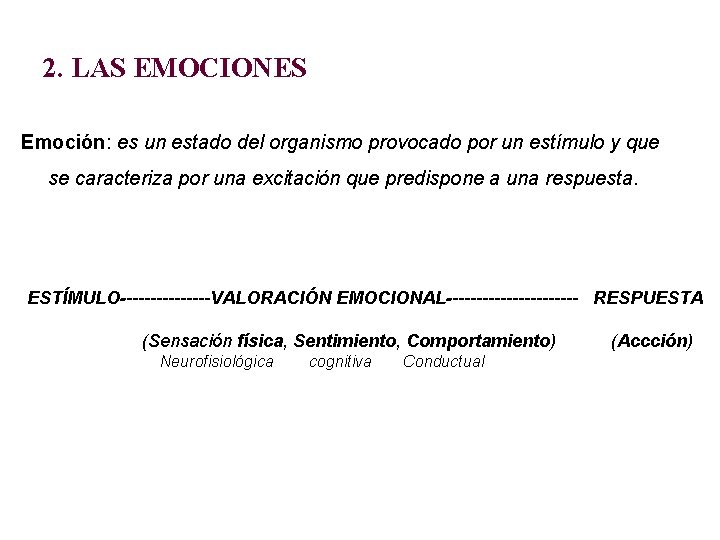 2. LAS EMOCIONES Emoción: es un estado del organismo provocado por un estímulo y