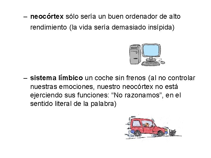 – neocórtex sólo sería un buen ordenador de alto rendimiento (la vida sería demasiado