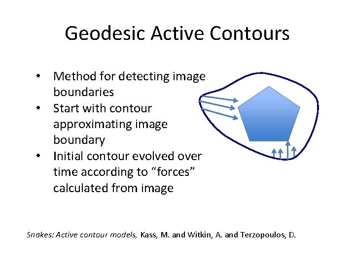 Geodesic Active Contours • Method for detecting image boundaries • Start with contour approximating