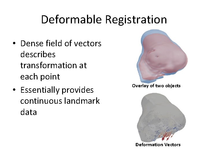 Deformable Registration • Dense field of vectors describes transformation at each point • Essentially