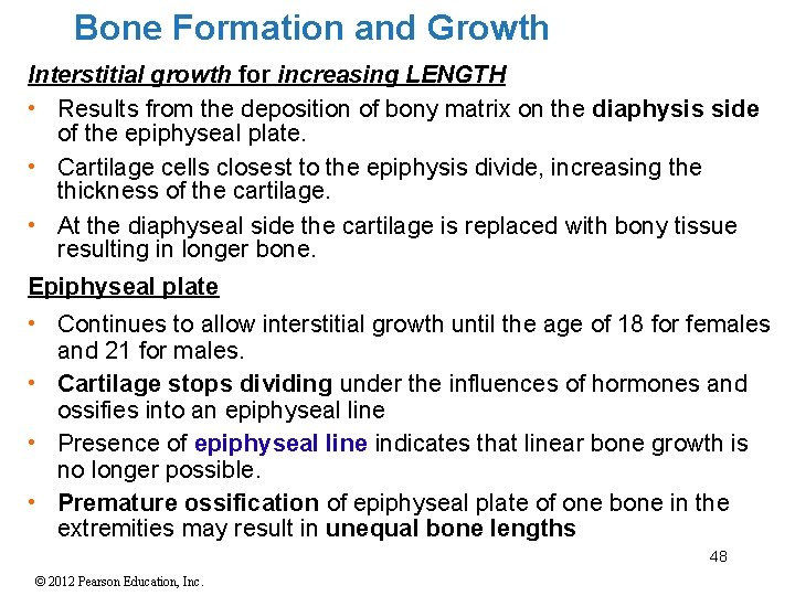 Bone Formation and Growth Interstitial growth for increasing LENGTH • Results from the deposition