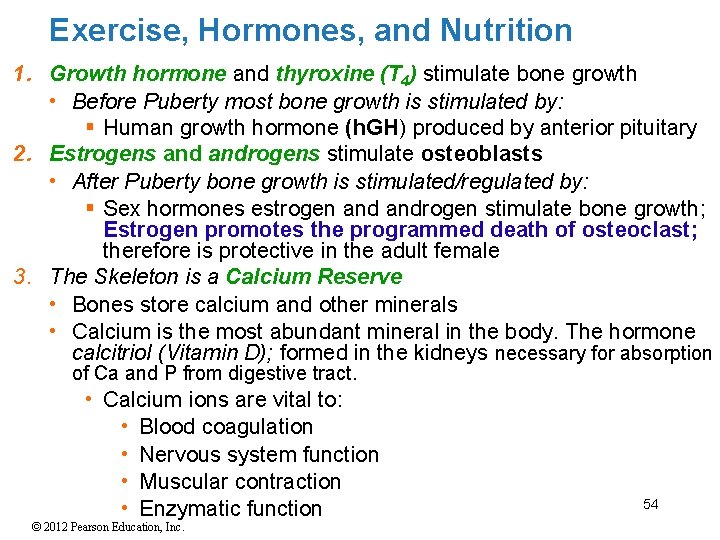 Exercise, Hormones, and Nutrition 1. Growth hormone and thyroxine (T 4) stimulate bone growth