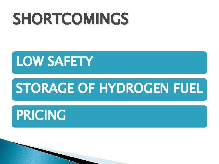 SHORTCOMINGS LOW SAFETY STORAGE OF HYDROGEN FUEL PRICING 