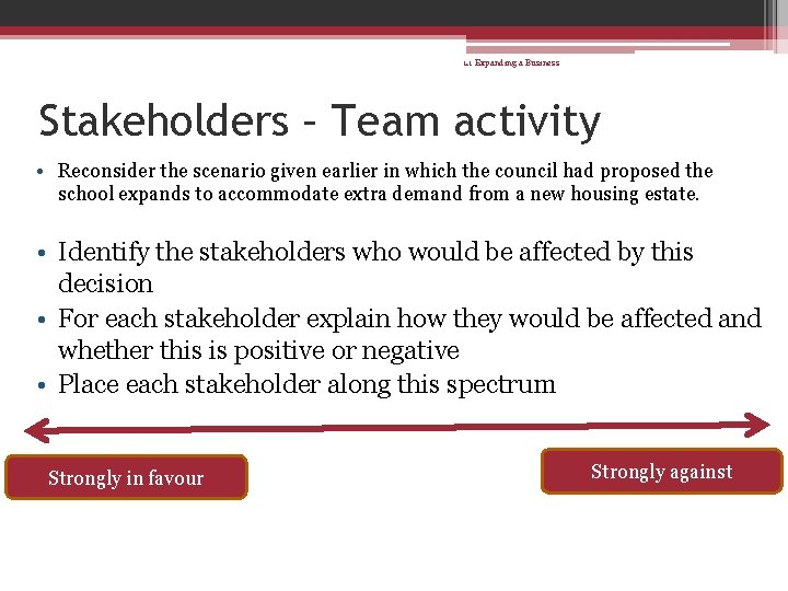 1. 1 Expanding a Business Stakeholders – Team activity • Reconsider the scenario given