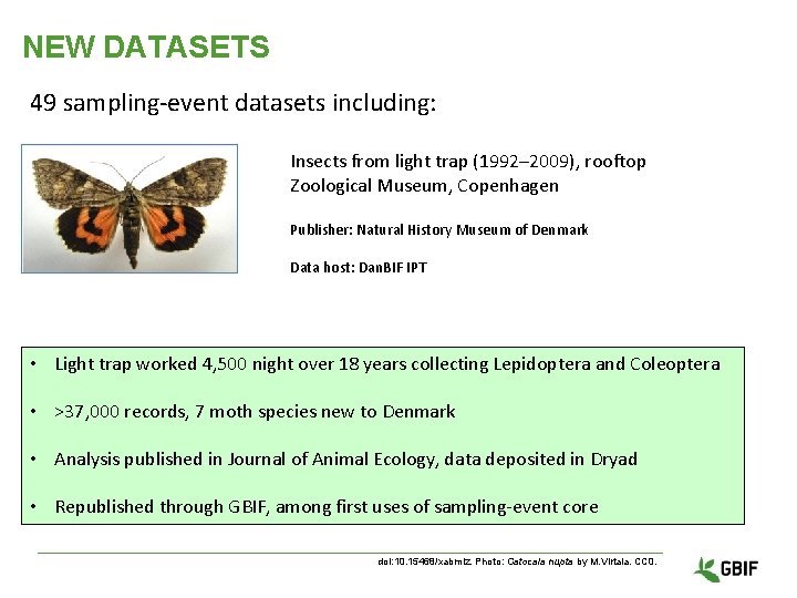 NEW DATASETS 49 sampling-event datasets including: Insects from light trap (1992– 2009), rooftop Zoological