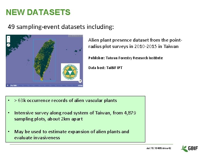 NEW DATASETS 49 sampling-event datasets including: Alien plant presence dataset from the pointradius plot