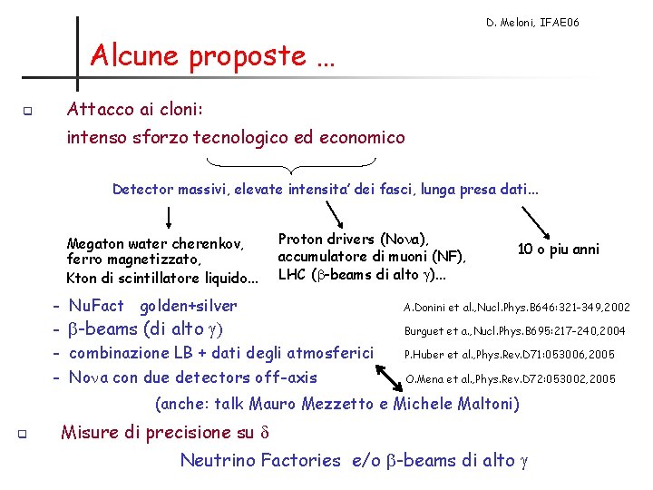 D. Meloni, IFAE 06 Alcune proposte … Attacco ai cloni: q intenso sforzo tecnologico