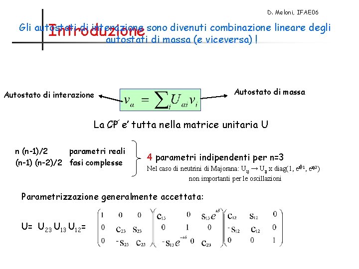 D. Meloni, IFAE 06 Introduzione Gli autostati di interazione sono divenuti combinazione lineare degli