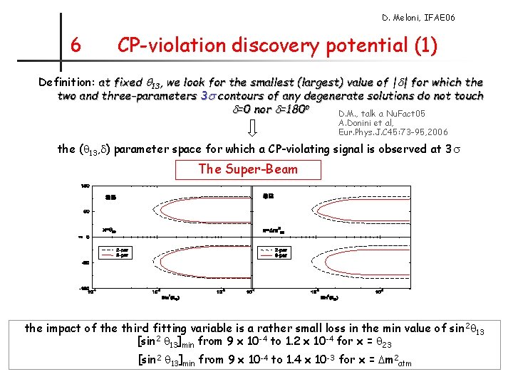 D. Meloni, IFAE 06 6 CP-violation discovery potential (1) Definition: at fixed q 13,