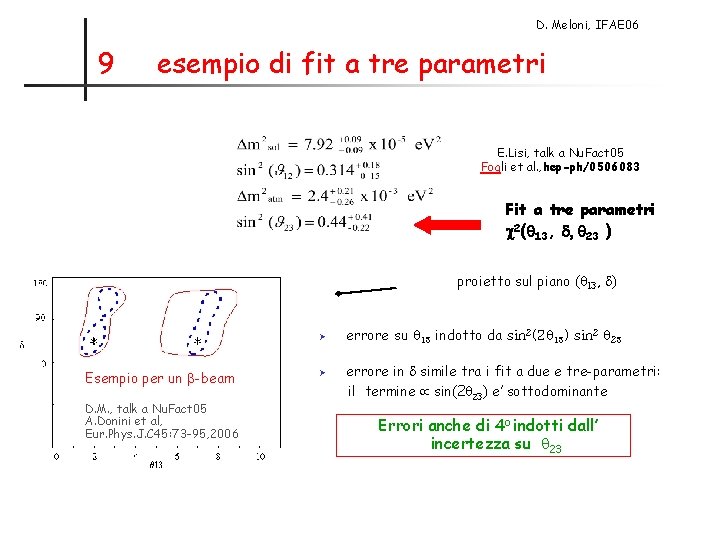 D. Meloni, IFAE 06 9 esempio di fit a tre parametri E. Lisi, talk