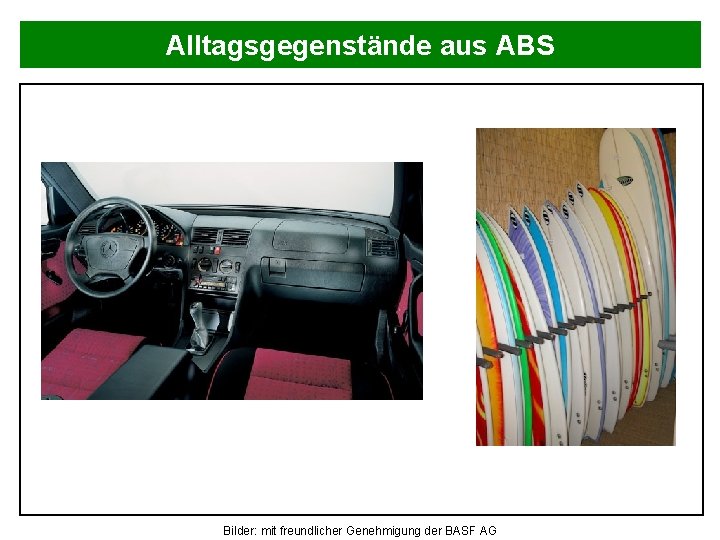 Alltagsgegenstände aus ABS Bilder: mit freundlicher Genehmigung der BASF AG 