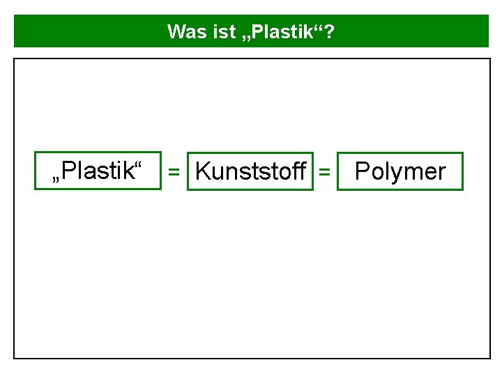 Was ist „Plastik“? „Plastik“ = Kunststoff = Polymer 