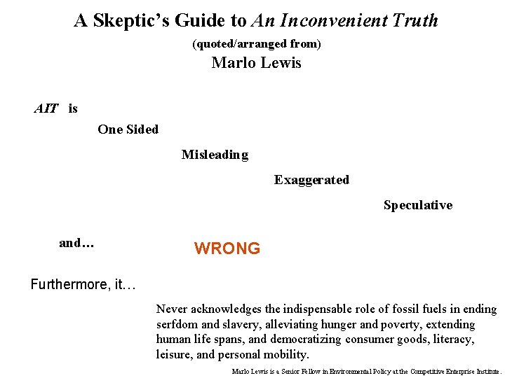 A Skeptic’s Guide to An Inconvenient Truth (quoted/arranged from) Marlo Lewis AIT is One