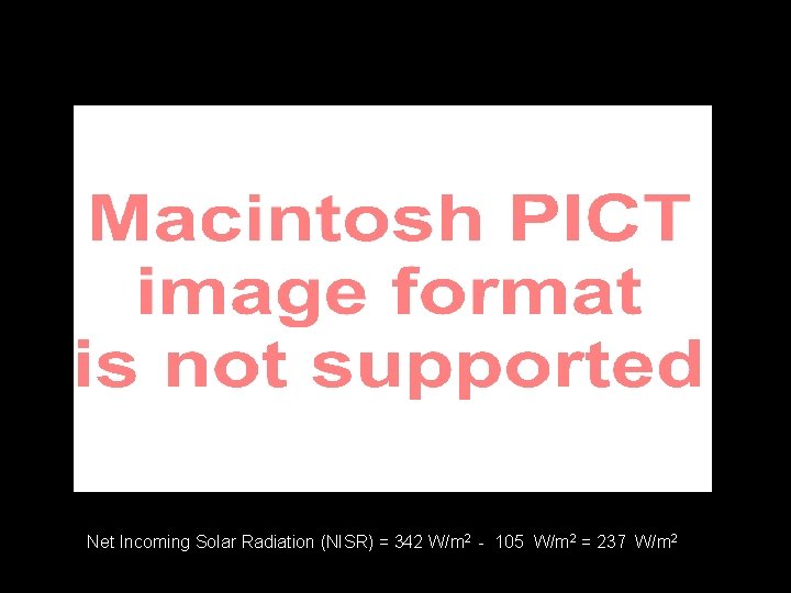 Net Incoming Solar Radiation (NISR) = 342 W/m 2 - 105 W/m 2 =