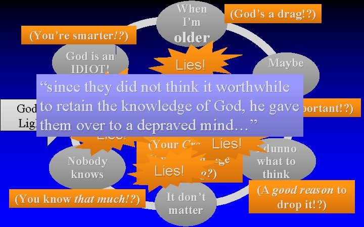 (You’re smarter!? ) God is an IDIOT! When I’m (God’s a drag!? ) older