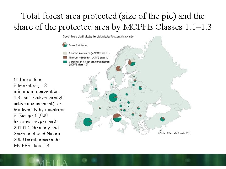 Total forest area protected (size of the pie) and the share of the protected