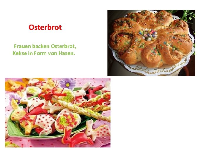 Osterbrot Frauen backen Osterbrot, Kekse in Form von Hasen. 