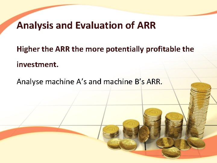 Analysis and Evaluation of ARR Higher the ARR the more potentially profitable the investment.