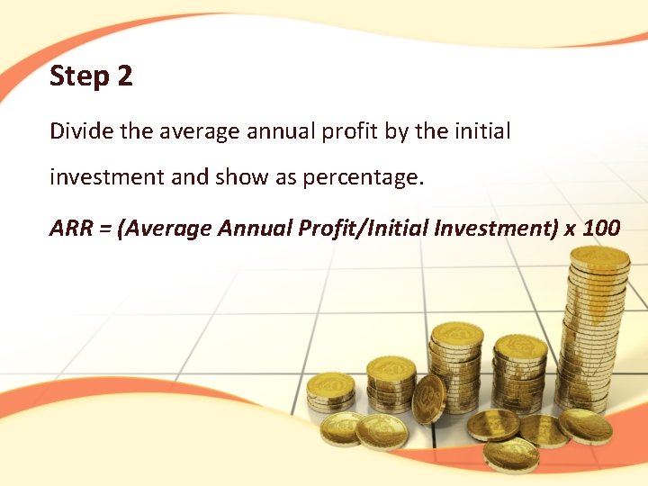 Step 2 Divide the average annual profit by the initial investment and show as