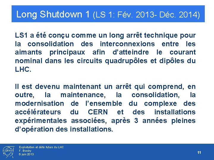 Long Shutdown 1 (LS 1: Fév. 2013 - Déc. 2014) LS 1 a été