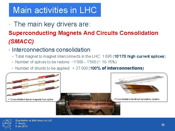 Main activities in LHC • The main key drivers are: Superconducting Magnets And Circuits