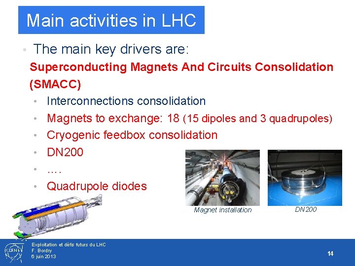 Main activities in LHC • The main key drivers are: Superconducting Magnets And Circuits