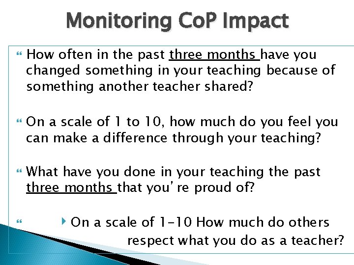 Monitoring Co. P Impact How often in the past three months have you changed