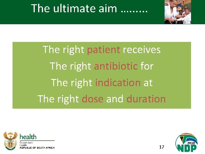 The ultimate aim …. . . The right patient receives The right antibiotic for