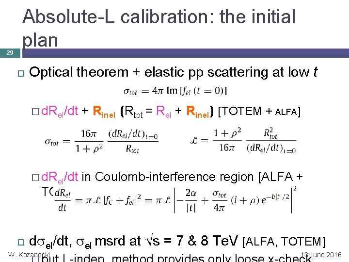29 Absolute-L calibration: the initial plan Optical theorem + elastic pp scattering at low