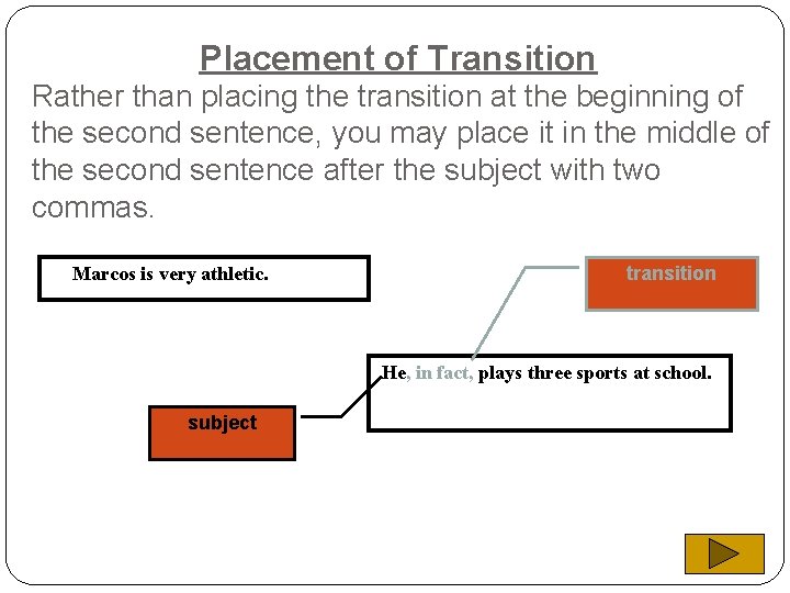 Placement of Transition Rather than placing the transition at the beginning of the second