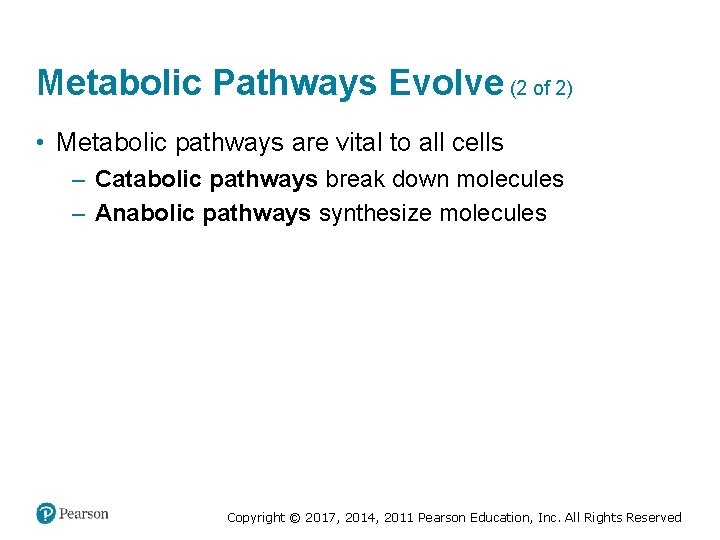 Metabolic Pathways Evolve (2 of 2) • Metabolic pathways are vital to all cells