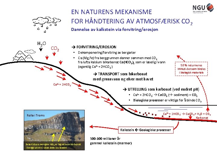 EN NATURENS MEKANISME FOR HÅNDTERING AV ATMOSFÆRISK CO 2 Dannelse av kalkstein via forvitring/erosjon