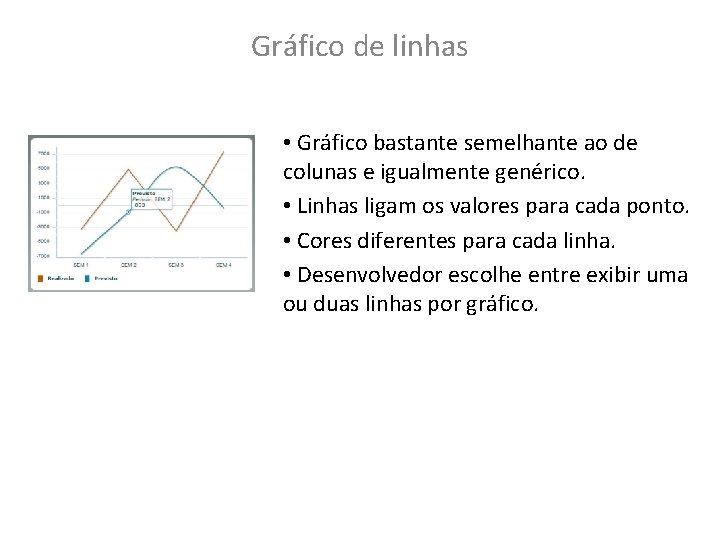 Gráfico de linhas • Gráfico bastante semelhante ao de colunas e igualmente genérico. •