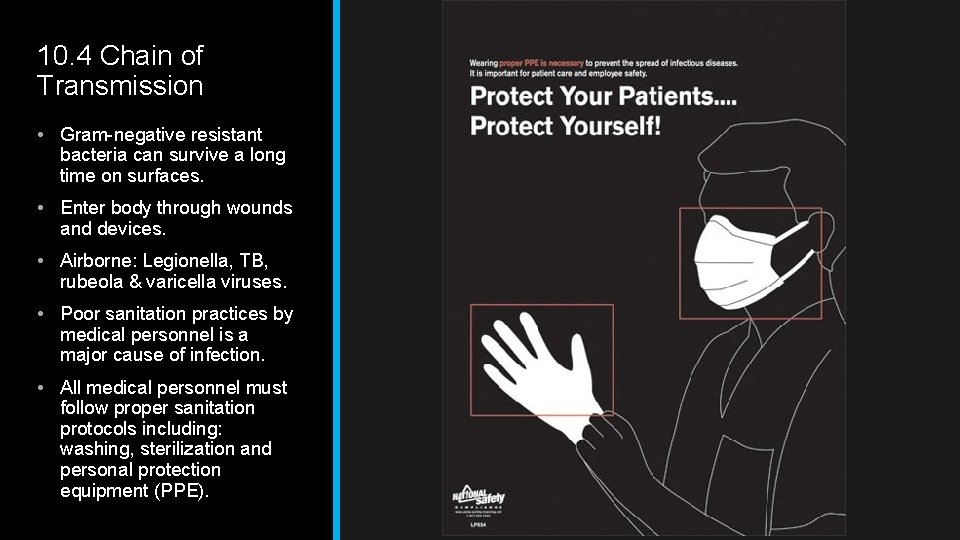 10. 4 Chain of Transmission • Gram-negative resistant bacteria can survive a long time