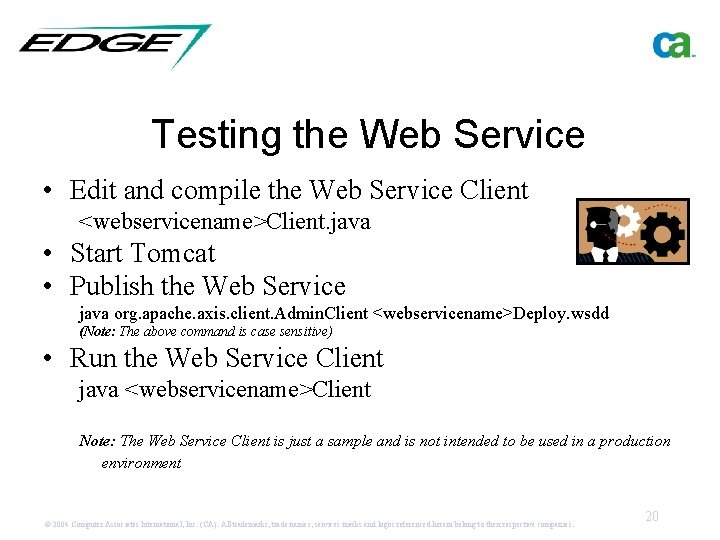 Testing the Web Service • Edit and compile the Web Service Client <webservicename>Client. java