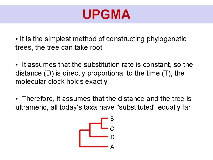 UPGMA • It is the simplest method of constructing phylogenetic trees, the tree can