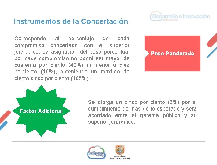 Instrumentos de la Concertación Corresponde al porcentaje de cada compromiso concertado con el superior