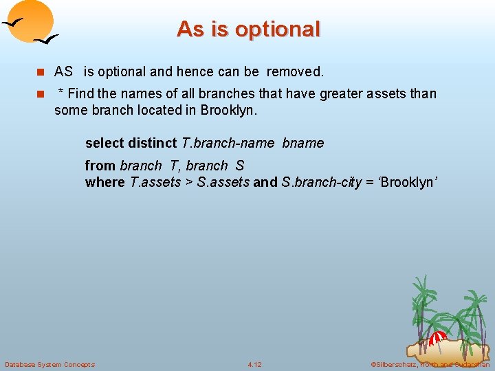 As is optional n AS is optional and hence can be removed. n *