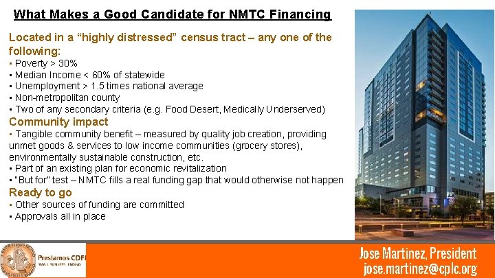 What Makes a Good Candidate for NMTC Financing Located in a “highly distressed” census