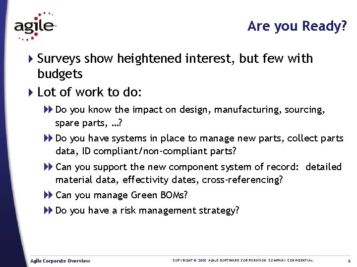 Are you Ready? 4 Surveys show heightened interest, but few with budgets 4 Lot