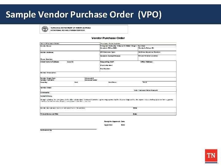 Sample Vendor Purchase Order (VPO) 