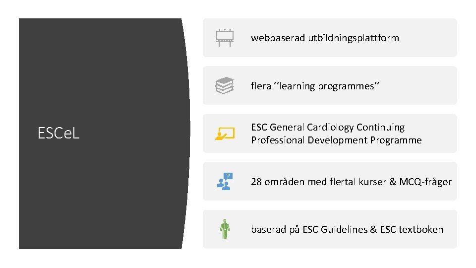 webbaserad utbildningsplattform flera ’’learning programmes’’ ESCe. L ESC General Cardiology Continuing Professional Development Programme