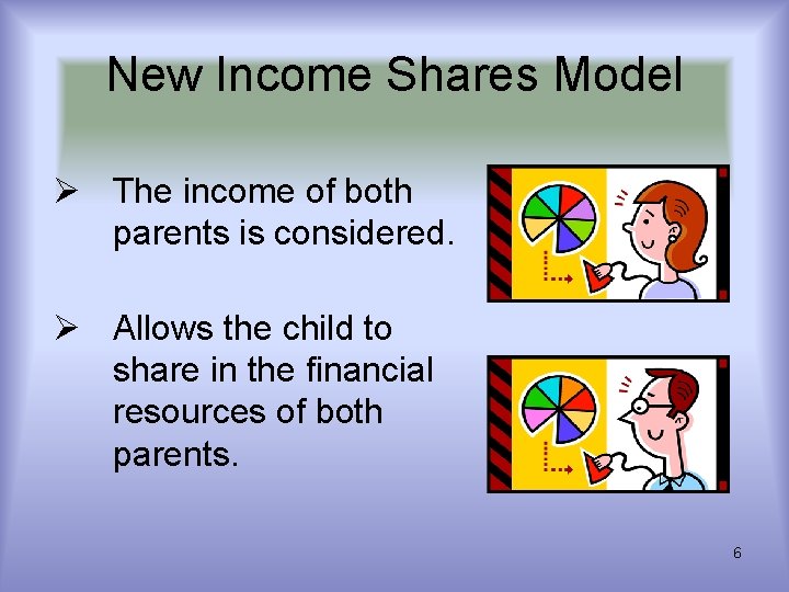 New Income Shares Model Ø The income of both parents is considered. Ø Allows