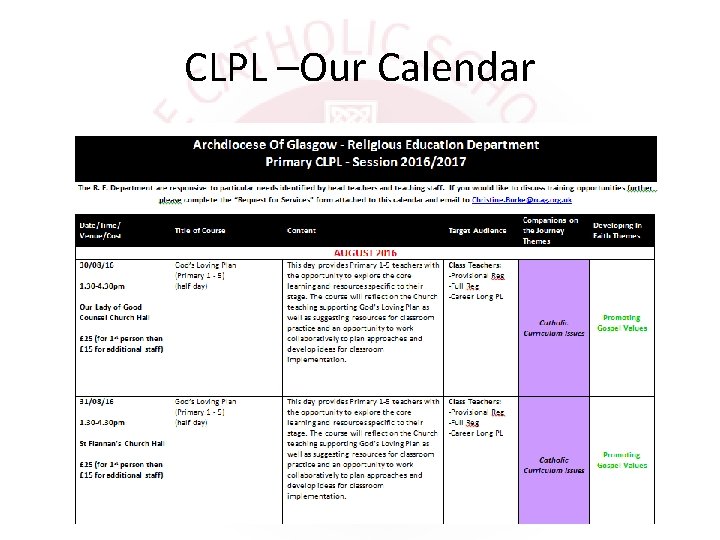 CLPL –Our Calendar 