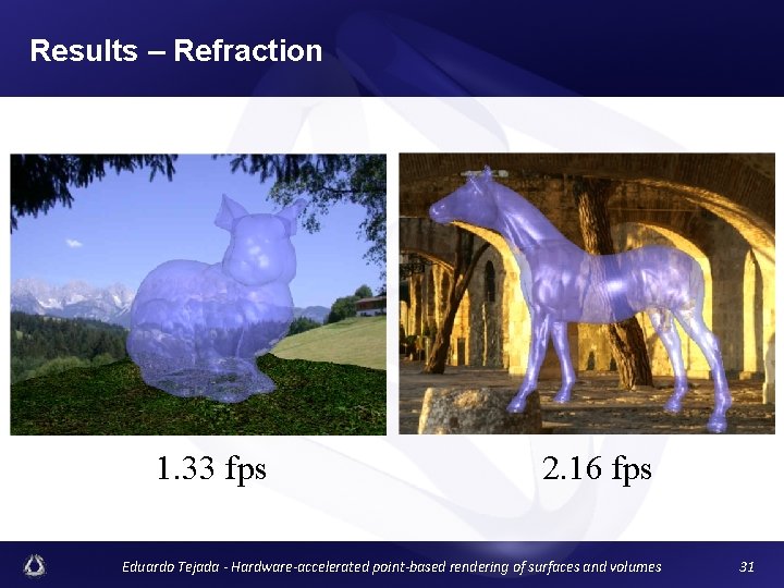 Results – Refraction 1. 33 fps 2. 16 fps Eduardo Tejada - Hardware-accelerated point-based
