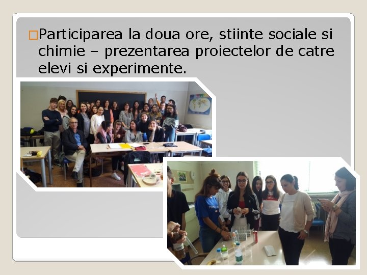 �Participarea la doua ore, stiinte sociale si chimie – prezentarea proiectelor de catre elevi