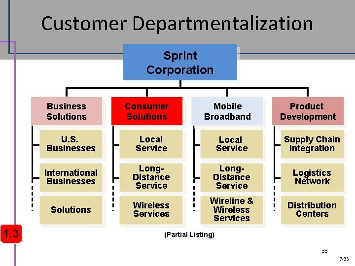 Customer Departmentalization Sprint Corporation Business Solutions 1. 3 Consumer Solutions Mobile Broadband Product Development