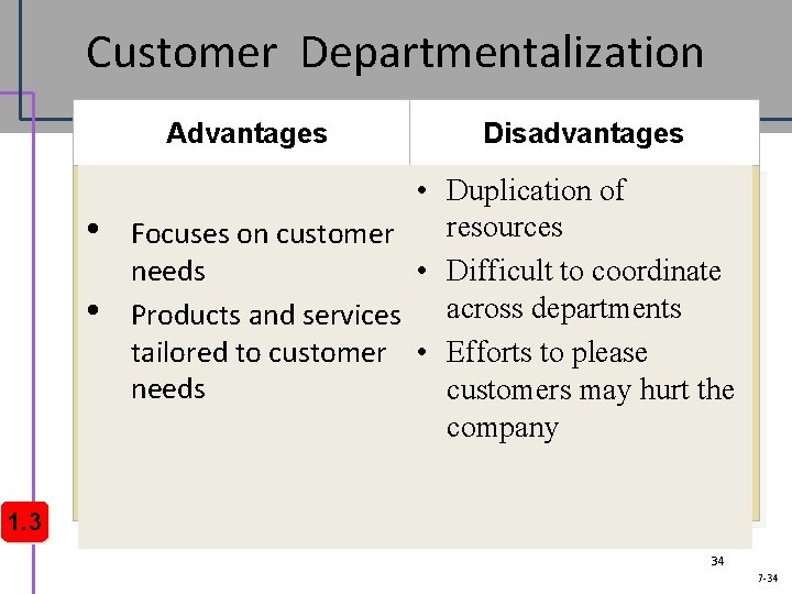 Customer Departmentalization Advantages • • Disadvantages • Duplication of resources Focuses on customer needs