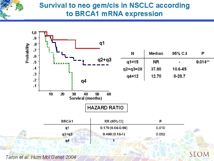 Survival to neo gem/cis in NSCLC according to BRCA 1 m. RNA expression 1,