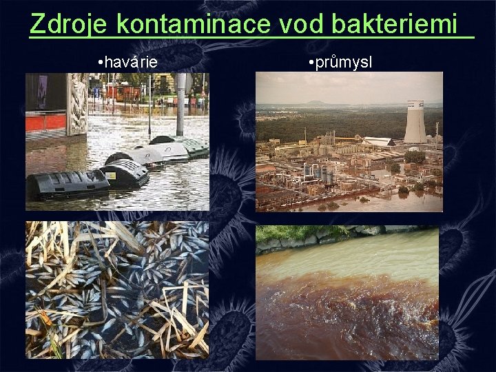 Zdroje kontaminace vod bakteriemi • havárie • průmysl 